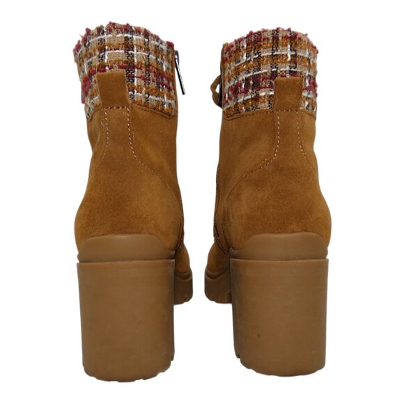 Steve Madden Jaydin Suede Lace-Up Booties Lug Sole Block Heel Tweed Collar Tan 9 - Picture 6 of 10